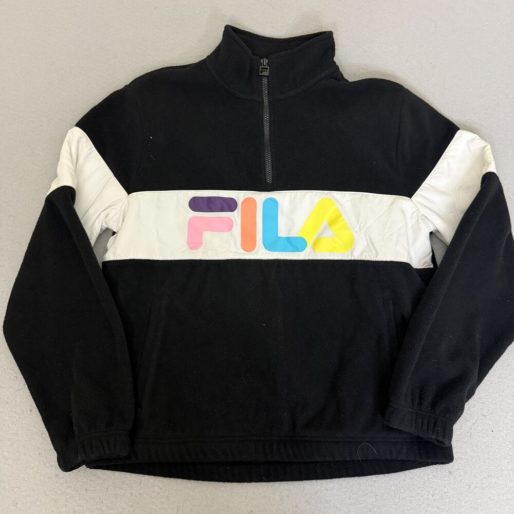 FILA Colorblock Quarter Zip Fleece Pullover Jacket Black White Women’s M